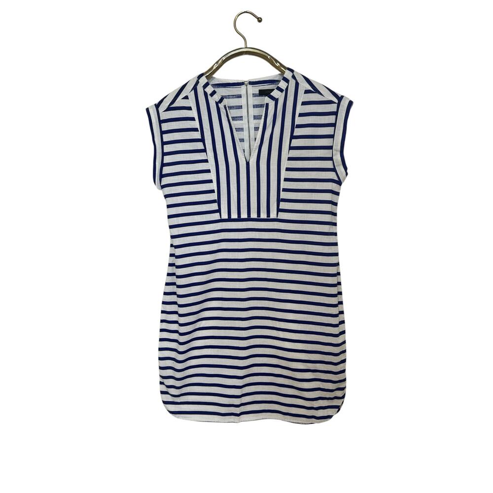 J. Crew Blue & White Striped Tuxedo Shift Dress S